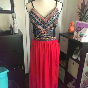 Red sequin backless Maxi Dress